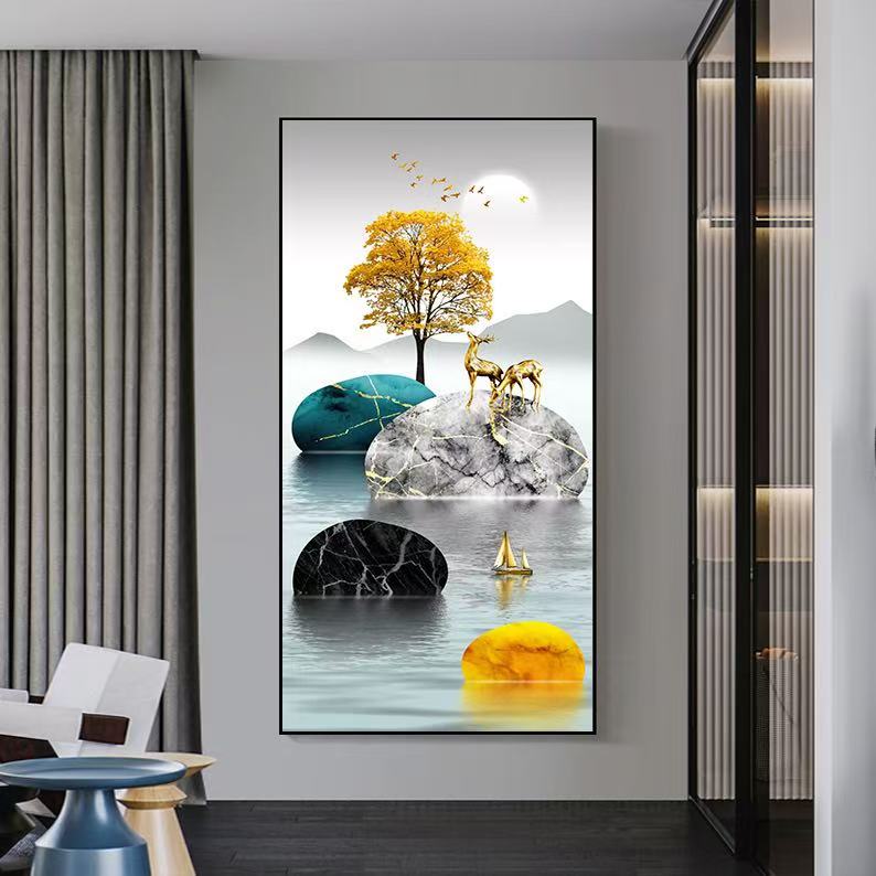 玄关装饰画走廊过道壁画迎面背景墙时来运转轻奢皮雕挂画