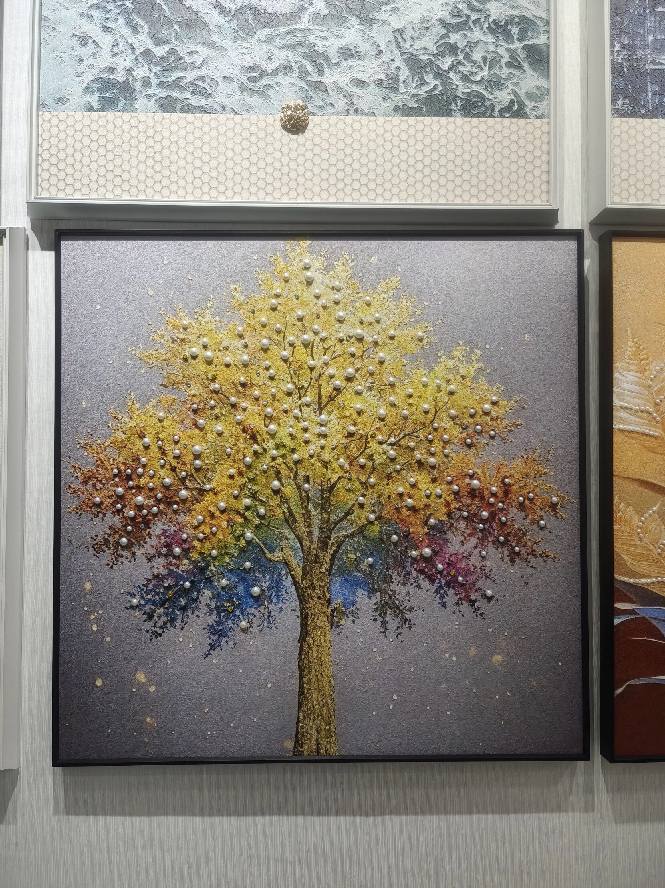 现代简约轻奢奶油风客厅装饰画抽象肌理新款画发财树系列