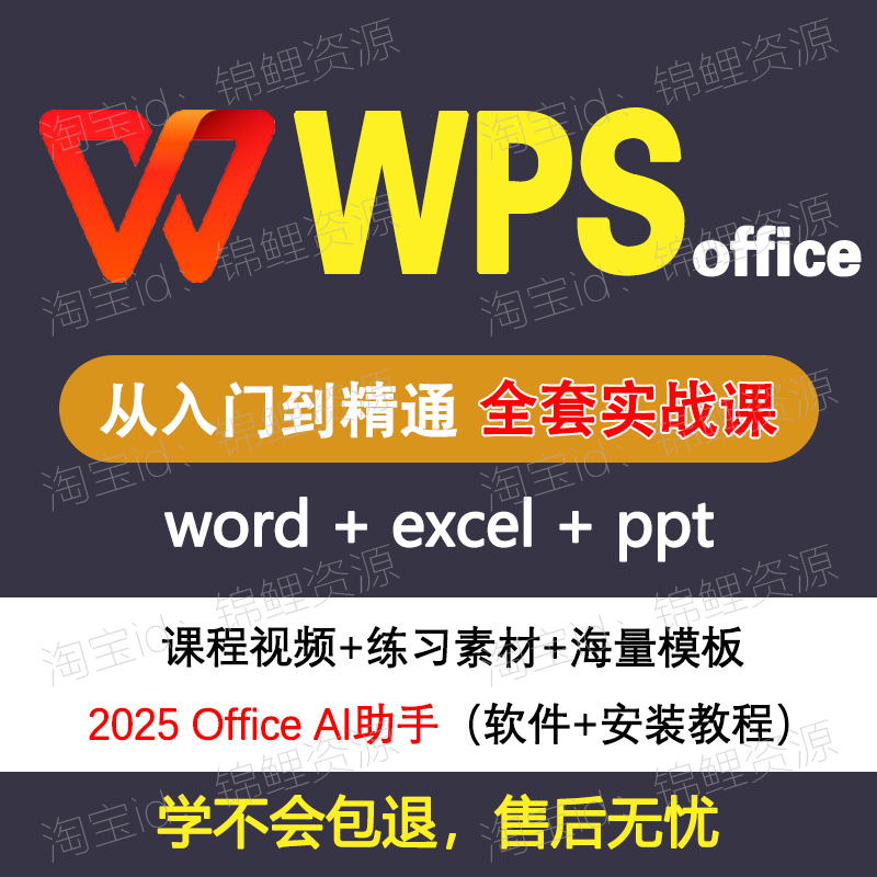 wps全套视频教程office办公软件课wrod/excel/ppt2025AI助手插件