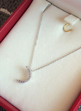 月亮项链女日韩气质小众吊坠月牙轻奢纯银色锁骨链网红脖子钛钢链