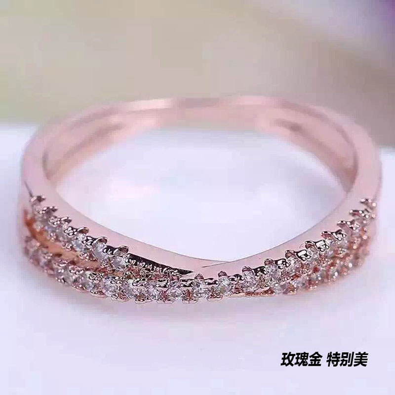 韩轻奢锆石戒指ins简约冷淡交叉