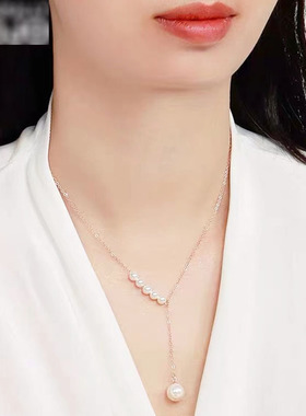 日韩珍珠流苏Y字锁骨链