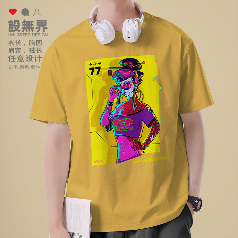 朋克复古女人机械插画短袖T恤男女个性机械体恤运动服0011设 无界