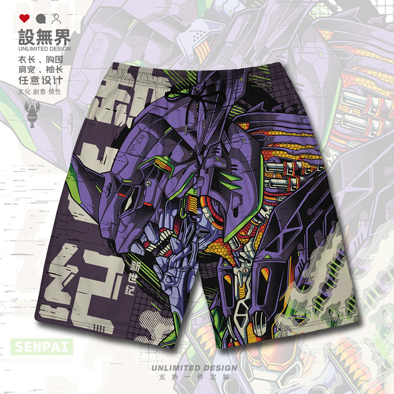 紫色机甲机器人战士动漫周边短裤
