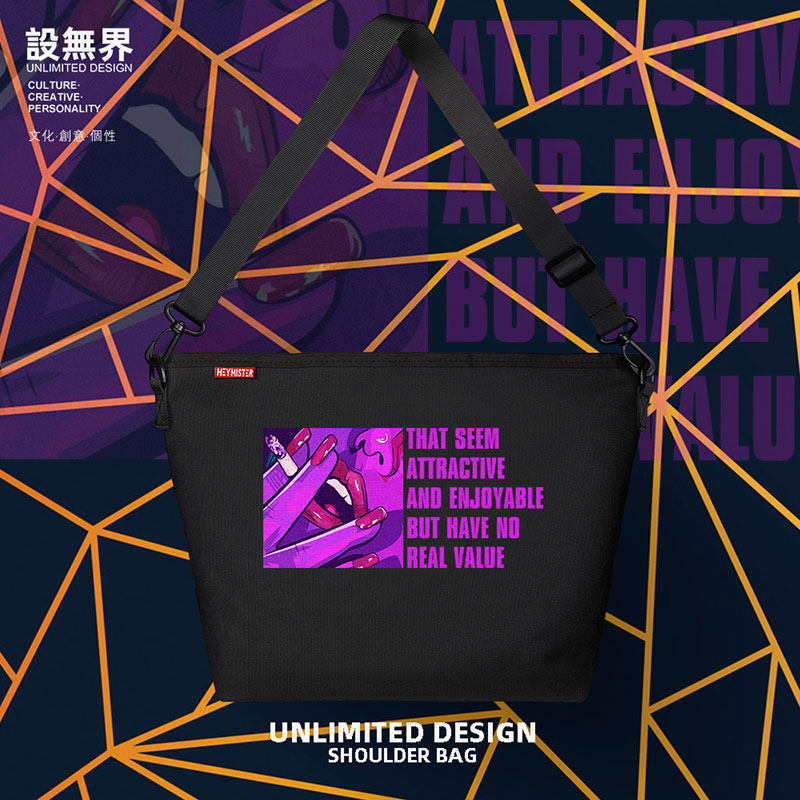 性感女人嘴唇叼烟欧美风个性单肩包潮牌斜挎包男女包000b设 无界