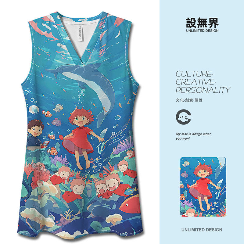 日本动漫悬崖上的金鱼姬海底世界波妞polo领连衣裙潮0017设 无界