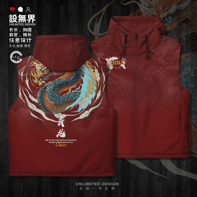 国潮中国风青龙四大神兽加厚马甲