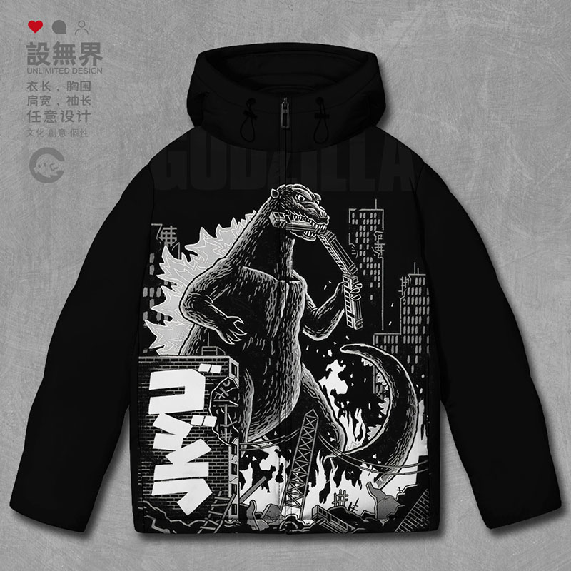 潮牌复古城市哥斯拉大战金羽绒服