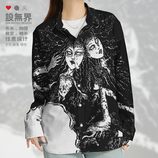伊藤润二恐怖漫画联名暗黑周边诡异大码长袖衬衫男装女装设 无界