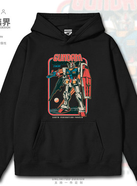 机动战士元祖高达白色恶魔地球联邦日系复古连帽卫衣男女设 无界