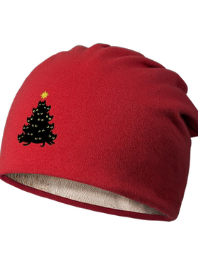 圣诞一群黑猫树节围脖加绒堆堆帽