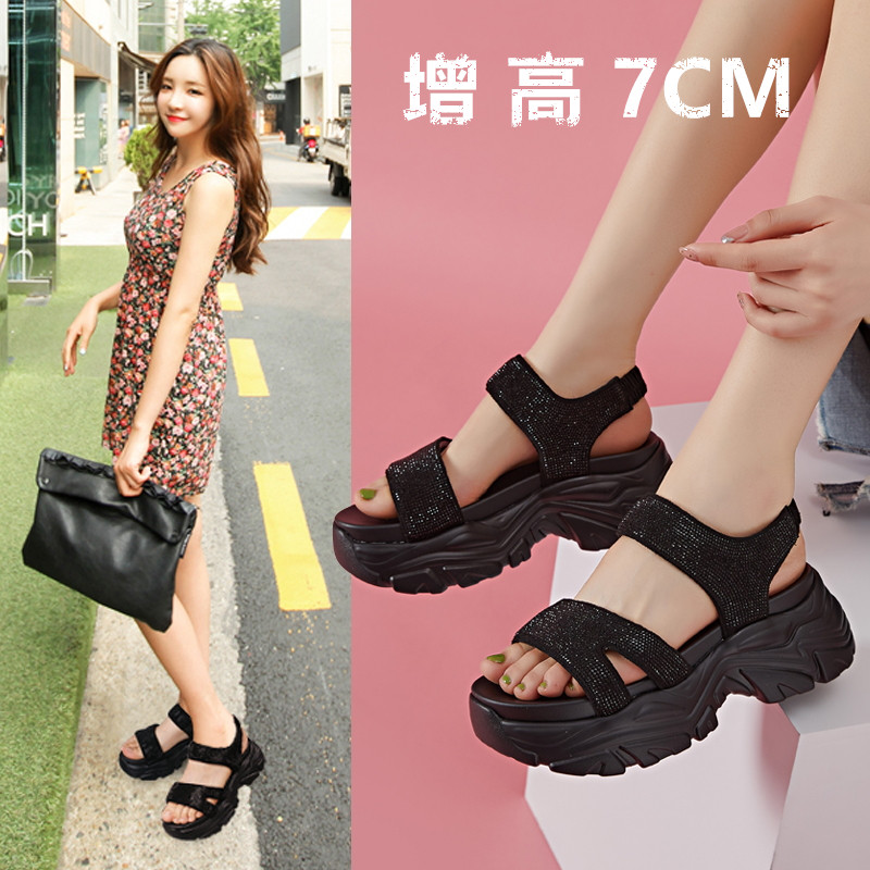 厚底增高运动休闲老爹黑色凉鞋女