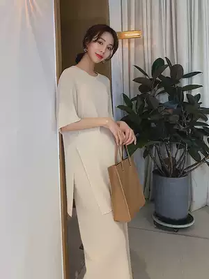 Pregnant women two-piece wide leg pants ice knitted spring summer fashion 2021 sweater loose temperament ins set