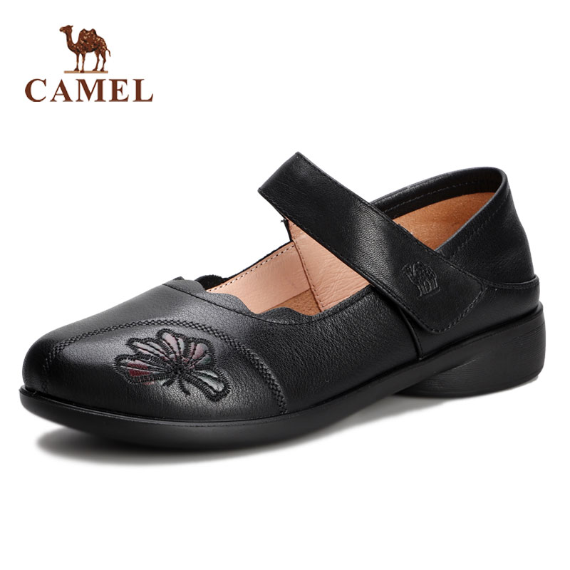 骆驼女鞋2023春季新款简约休闲单鞋软底软面皮鞋头层牛皮妈妈鞋