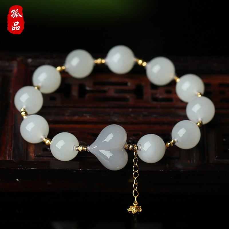 和田玉手串冰底羊脂白玉屁桃手链