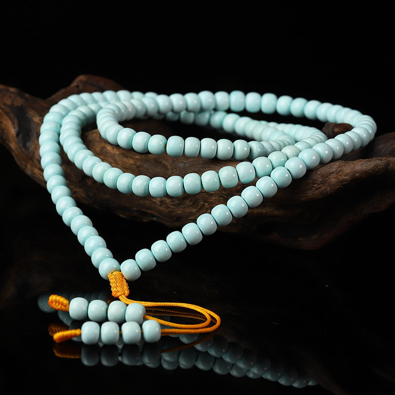 高瓷彩虹绿松石佛珠项链