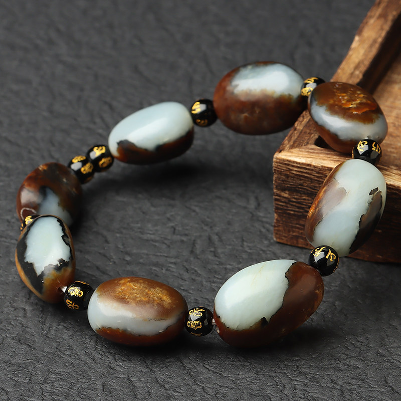 【孤品】亲宝水晶老俄籽料原皮和田玉手链女手串