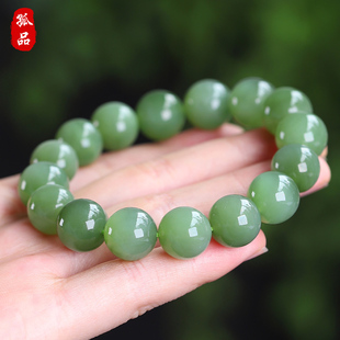 碧梢月痕·收藏级粉青和田玉手串俄料猫眼碧玉手链饰品 孤品