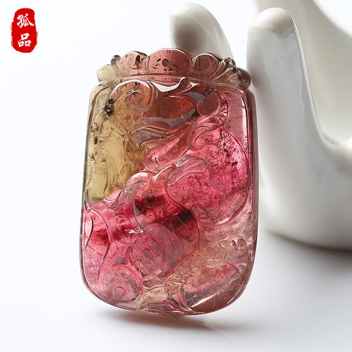 冰种西瓜碧玺吊坠鸳鸯项坠饰品