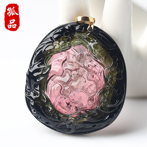 亲宝水晶18K金扣西瓜碧玺吊坠