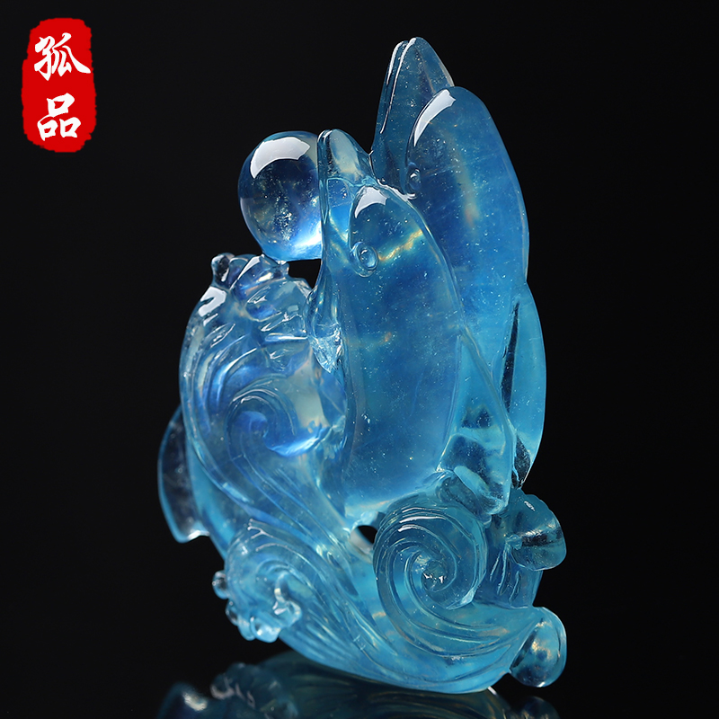 亲宝水晶高冰海蓝宝海豚小摆件