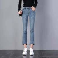 Mùa thu 2018 mới của phụ nữ phiên bản Hàn Quốc của quần chín quần mỏng Hồng Kông hương vị quần lọt khe retro của quần jeans sinh viên hoang dã - Quần jean quần sọt jean nữ
