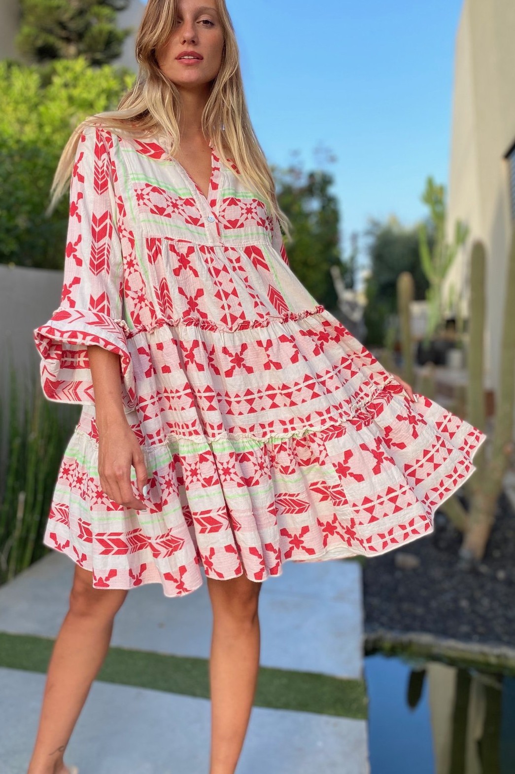 夏季新款波西米亚V领印花宽松A字五分袖大摆连衣裙Women's dress,女装/女士精品,连衣裙,淘宝优惠券,粉丝福利购,淘宝优惠卷