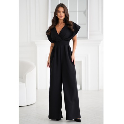 欧美夏季深V领收腰短袖连体长裤