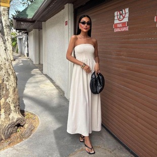 性感Sexy时尚 连衣裙礼服DRESS 一字领抹胸欧美白色露肩收腰中长款