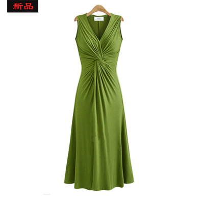 韩版胖MM显瘦收腰大摆无袖连衣裙