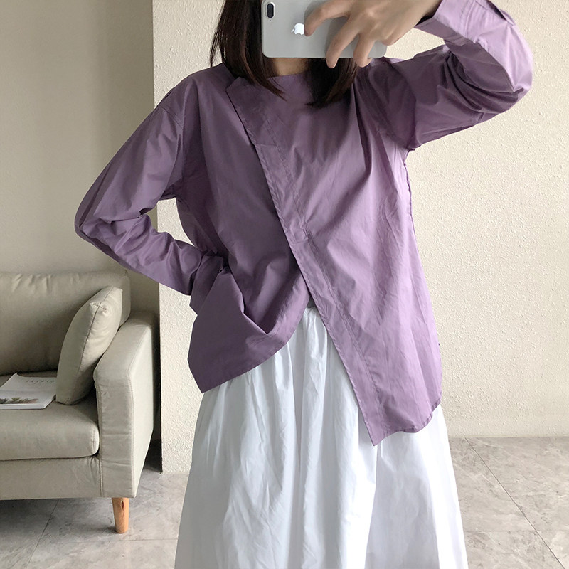 敲美紫色衬衫春夏舒适轻薄长袖女