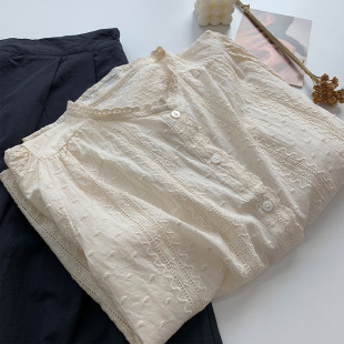 长袖 女百搭宽松薄款 衬衣春夏 文艺蕾丝刺绣镂空减龄衬衫 淑女软fu