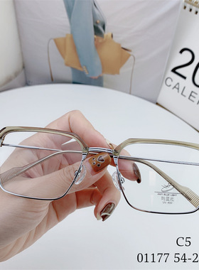 01177金属新款半框方形可配近视男时尚平光眼镜框女潮