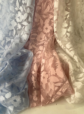 夏季肌理欧根纱布料烂花烧花高档轻奢高级感新中式白色礼服装面料