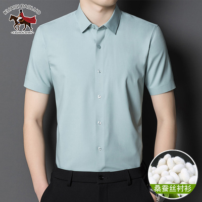 保罗夏季男士纯色短袖衬衫中青年