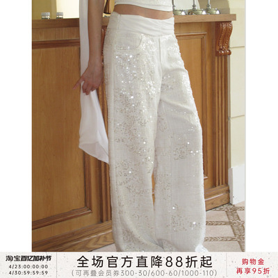 JTheChosen亚麻雪纺堆褶阔腿裤