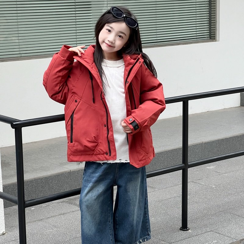 儿童羽绒服工装90白鸭绒冲锋衣