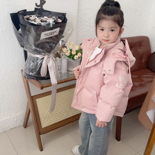 爱心短款加厚男女童羽绒服连帽