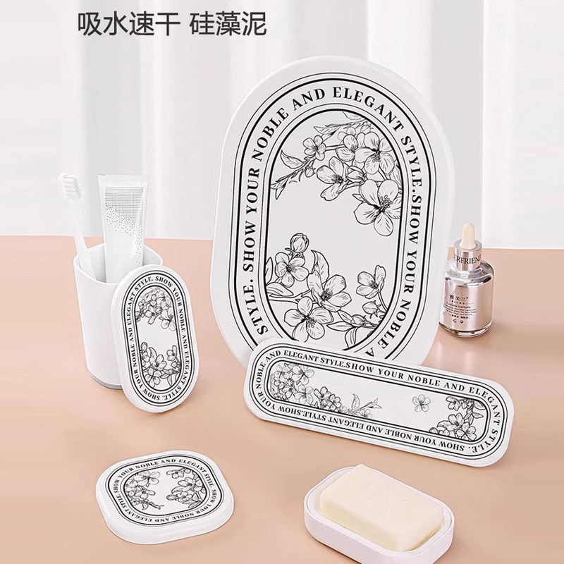 硅藻泥吸水垫硬板垫印花杯垫皂垫洗漱垫浴室餐厨龙头速干置物台垫