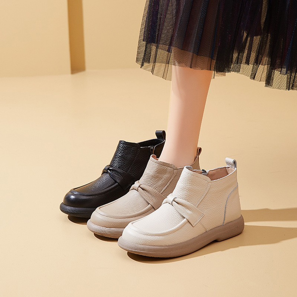 名洋鸟真皮妈妈鞋防滑短筒靴子