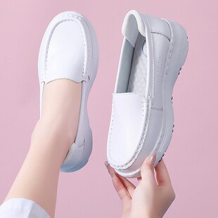 真皮厚底透气女鞋春秋软底不累脚护士鞋平底防滑不臭脚医护工作鞋