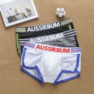 aussiebum男士经典夏日透气网眼平角裤纯棉网孔时尚潮青年内裤