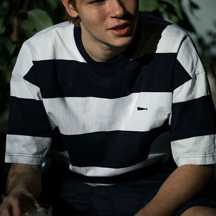 潮牌descendant夏季条纹短袖T恤男重磅圆领休闲宽松情侣半袖上衣