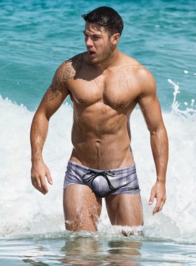 austinBem时尚闪光泳衣男士泳裤男式泳裤彩色金属平角性