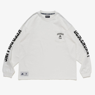 DESCENDANT新款圆领长袖男女印花T恤百搭口袋套头日系重磅棉上衣