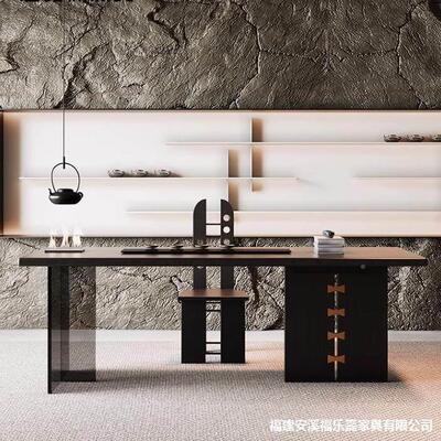 侘寂风实木书茶桌椅组合蜡木工179功桌餐桌公室夫茶台阳白台桌子