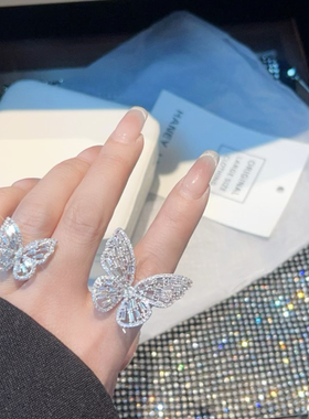 高级感奢华超仙锆石蝴蝶开口食指戒指ins潮韩版网红冷淡风指环女