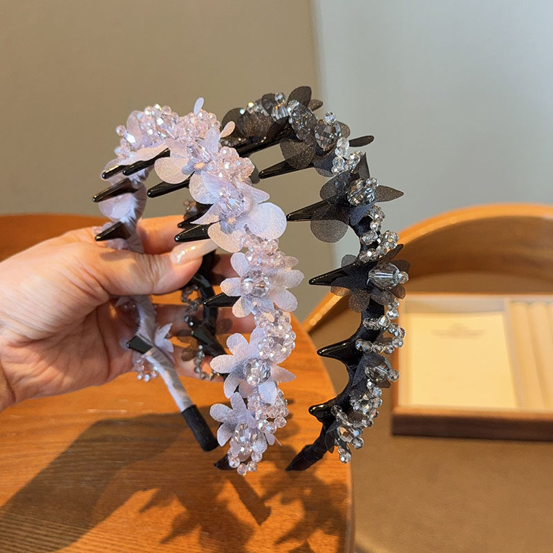 4.7号直播上新 韩国手工发饰 高级感花瓣水晶唯美发箍 长齿防滑