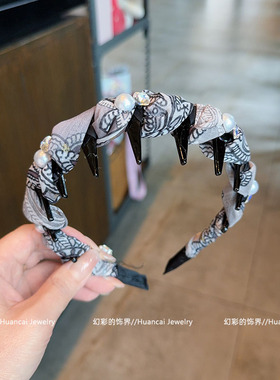 YFQ1086 《秋日宴》韩版时尚通勤风印花镶钻长齿梳发箍