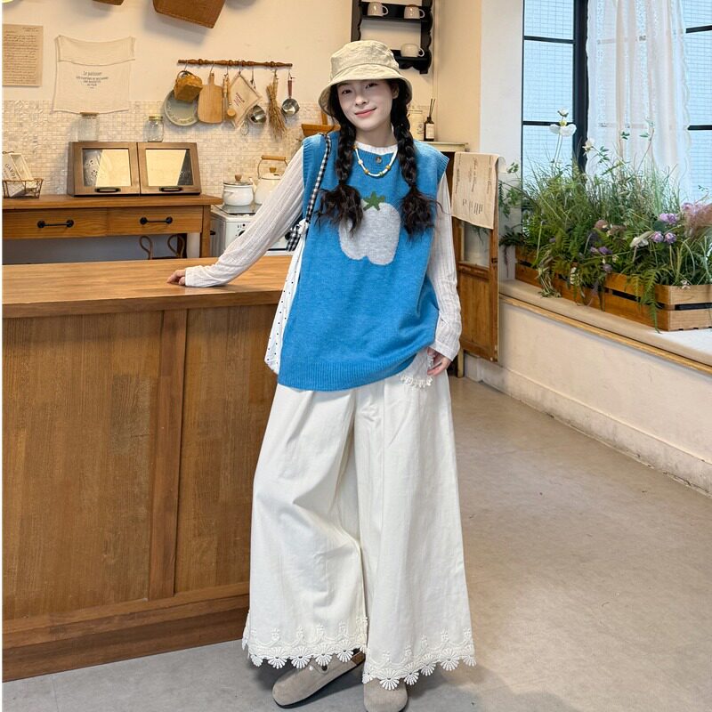 针织背心打底衫休闲裤套装少女2026秋冬新款初高中学生叠穿三件套